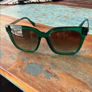 DIFF Translucent Emerald Square Frame Sunglasses